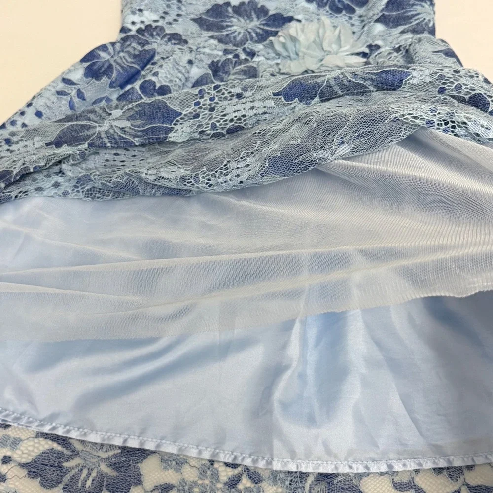 The Childrens Place‎ Girls Blue Floral Lace High Low Party Dress Size 8 Flower